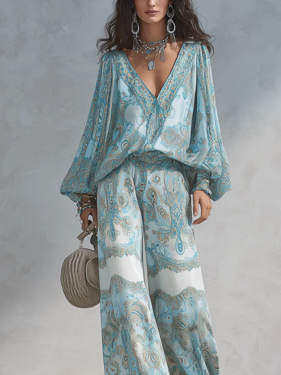 Light Blue Paisley Suit - full outfit