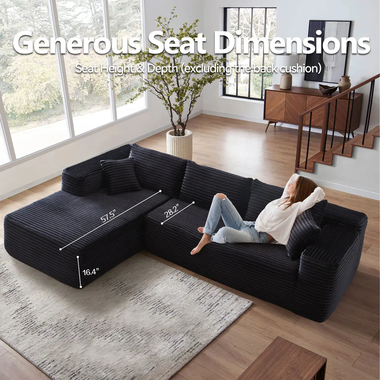 🚀Last Day Special Sale 70% OFF🔥106" L-Shape Modular Couch with Chaise, Plush Corduroy Fabric