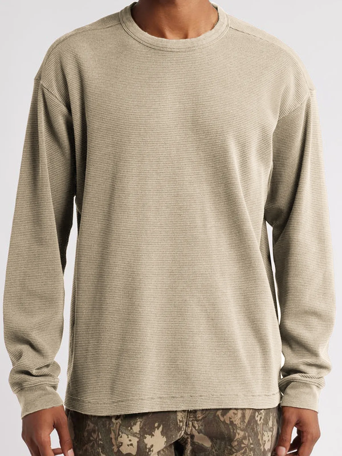 Men's Waffle Vintage Cotton Basic Long Sleeve Casual Everyday T-Shirt