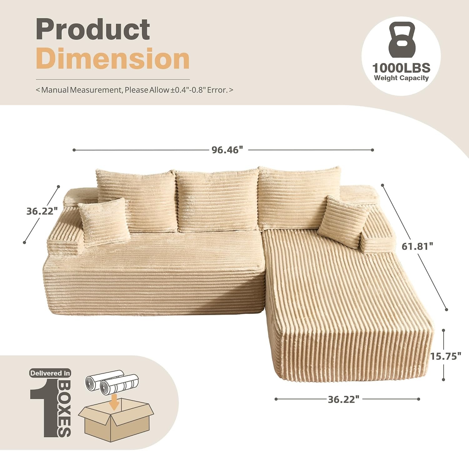 🚀Last Day Special Sale 70% OFF🔥106" L-Shape Modular Couch with Chaise, Plush Corduroy Fabric