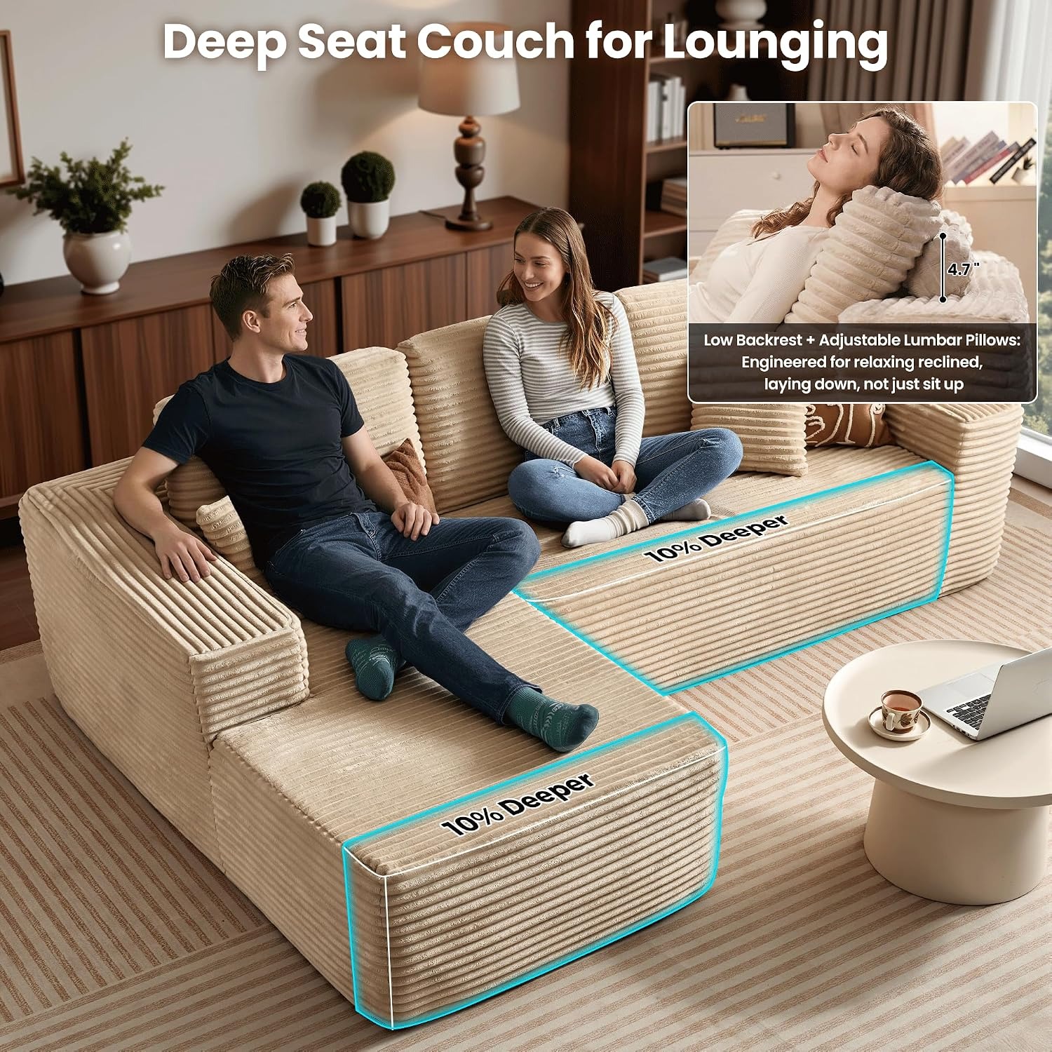 🚀Last Day Special Sale 70% OFF🔥106" L-Shape Modular Couch with Chaise, Plush Corduroy Fabric