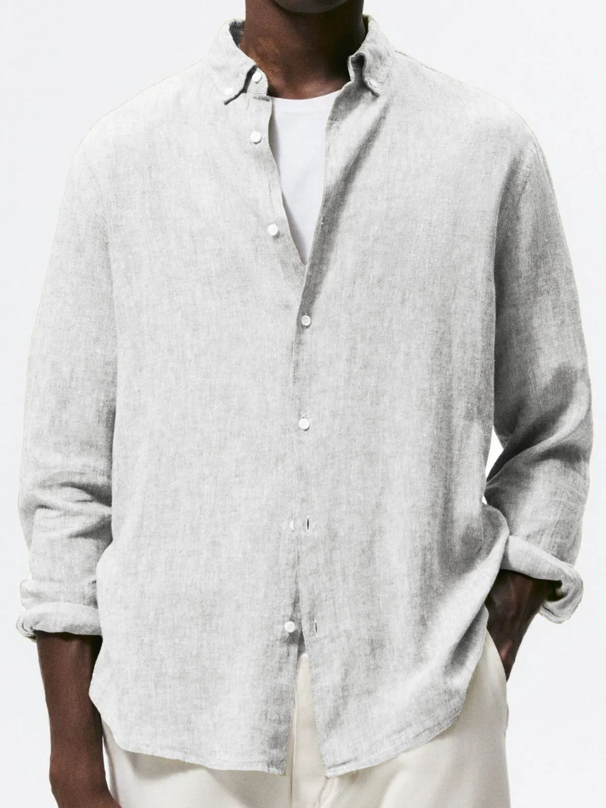 Men's Linen Vintage Cotton Basic Loose Long Sleeve Everyday Shirt