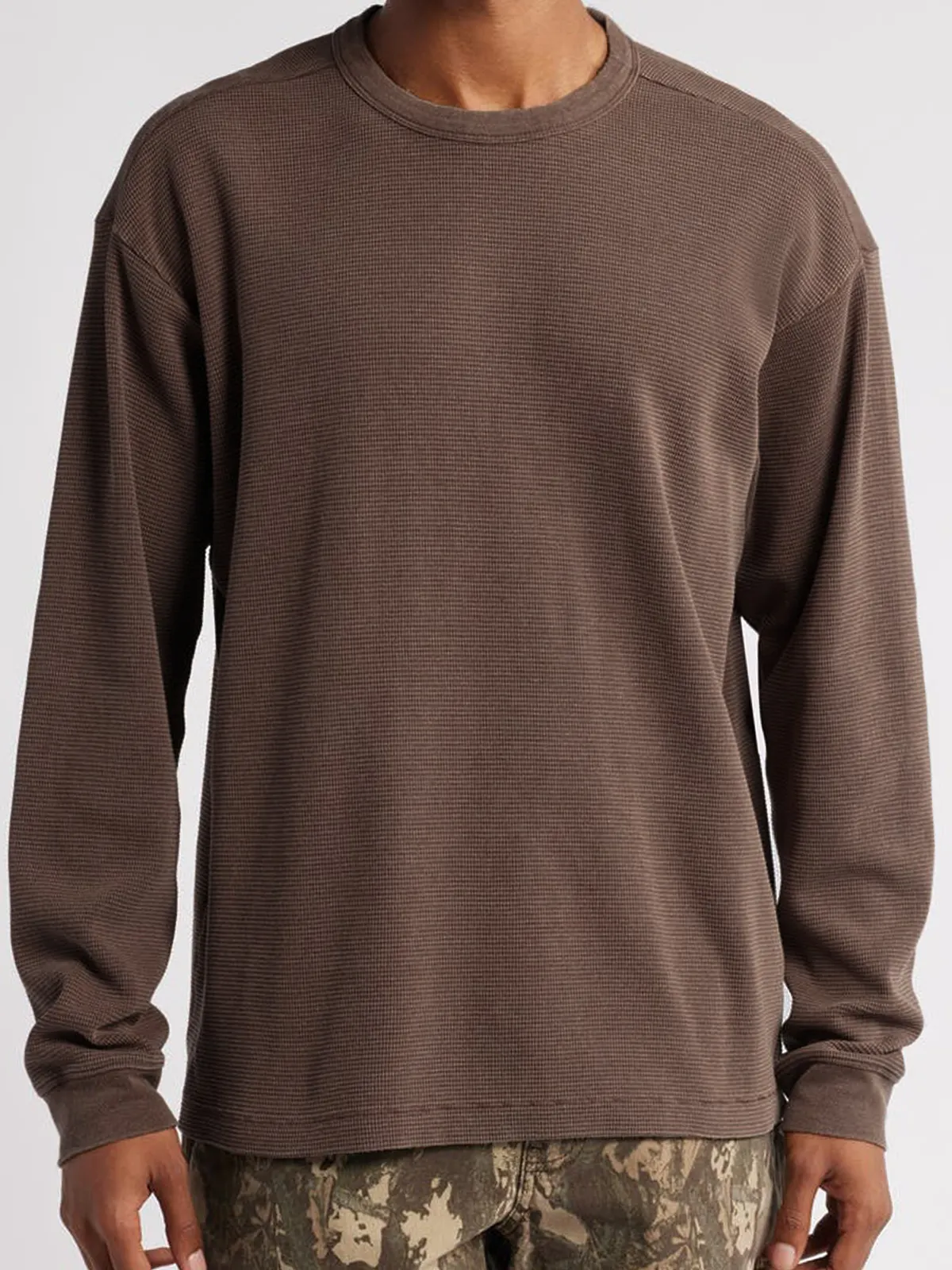 Men's Waffle Vintage Cotton Basic Long Sleeve Casual Everyday T-Shirt