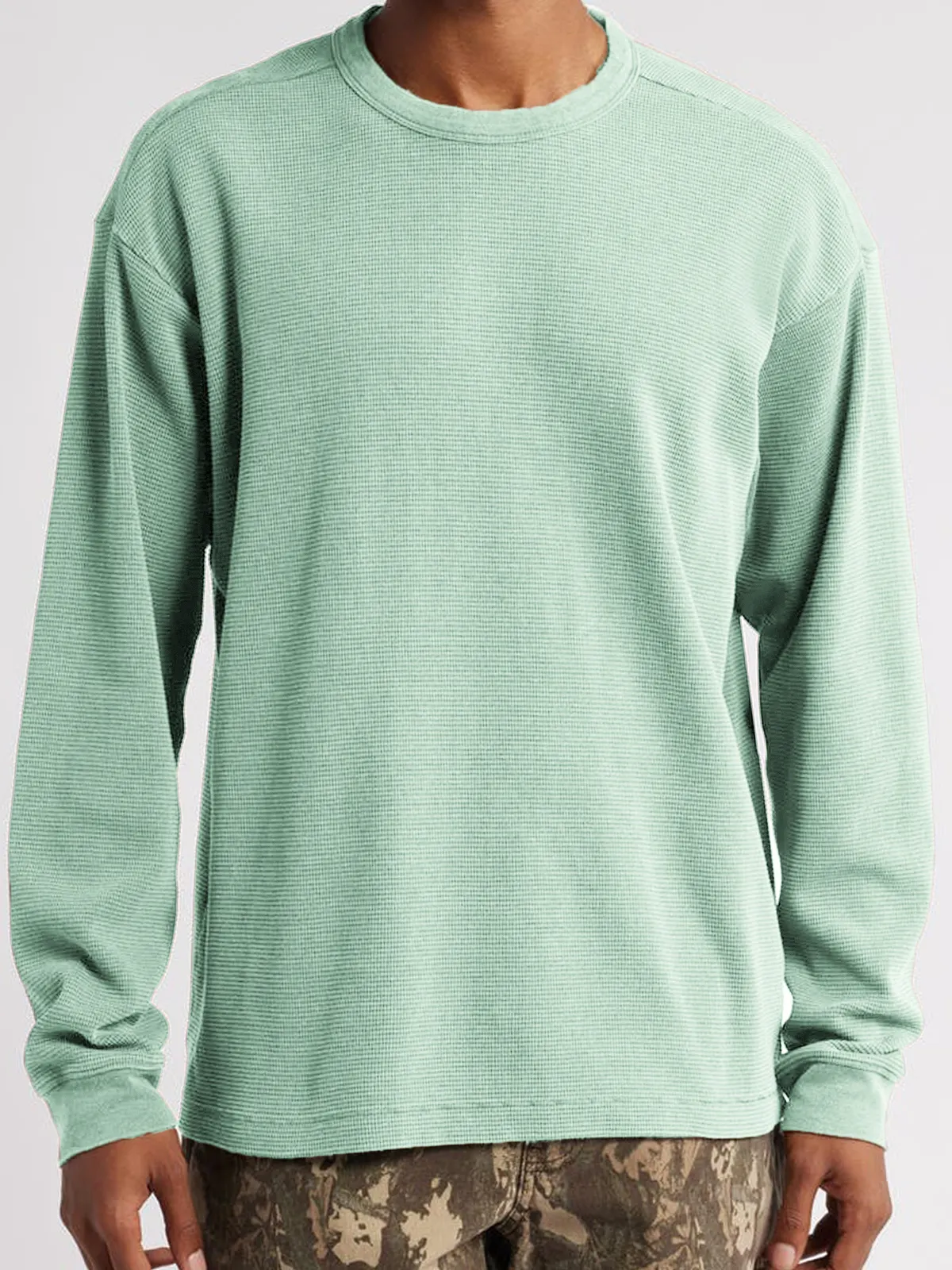 Men's Waffle Vintage Cotton Basic Long Sleeve Casual Everyday T-Shirt
