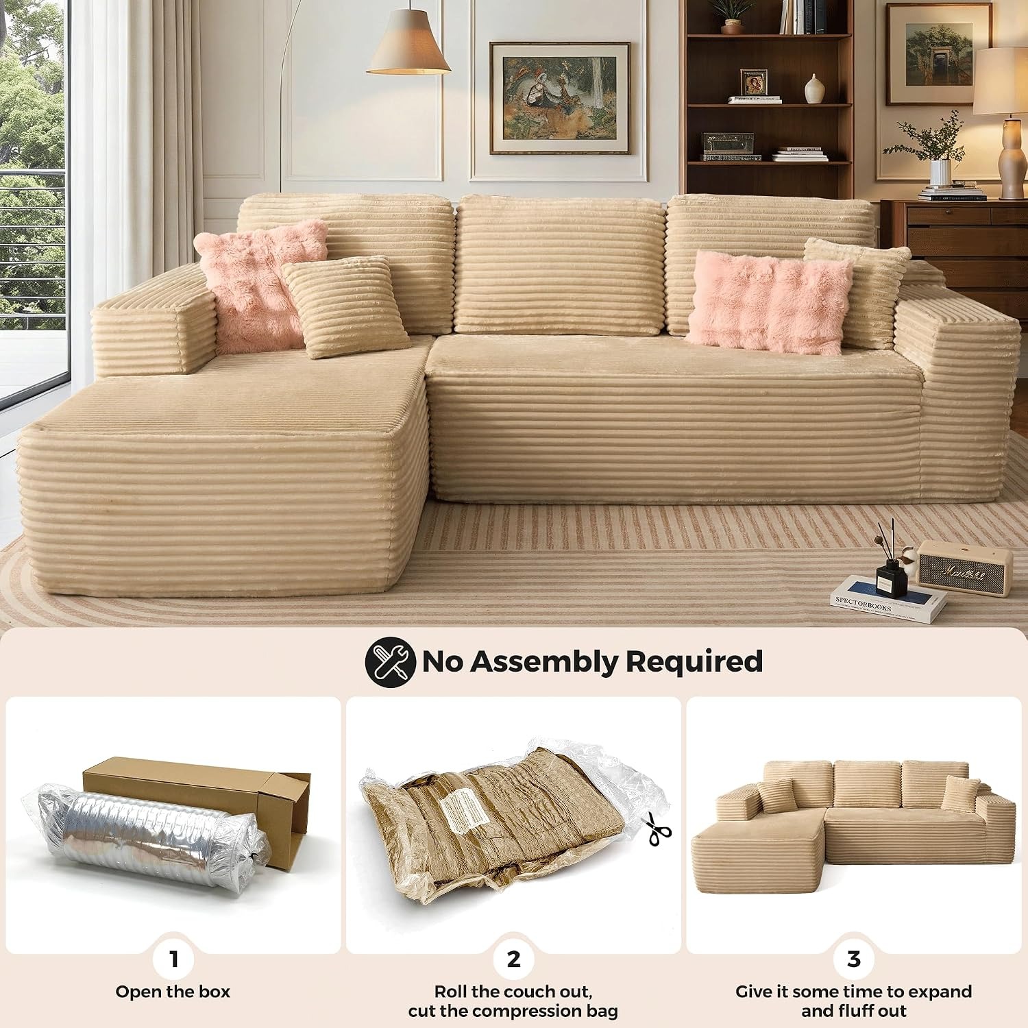 🚀Last Day Special Sale 70% OFF🔥106" L-Shape Modular Couch with Chaise, Plush Corduroy Fabric