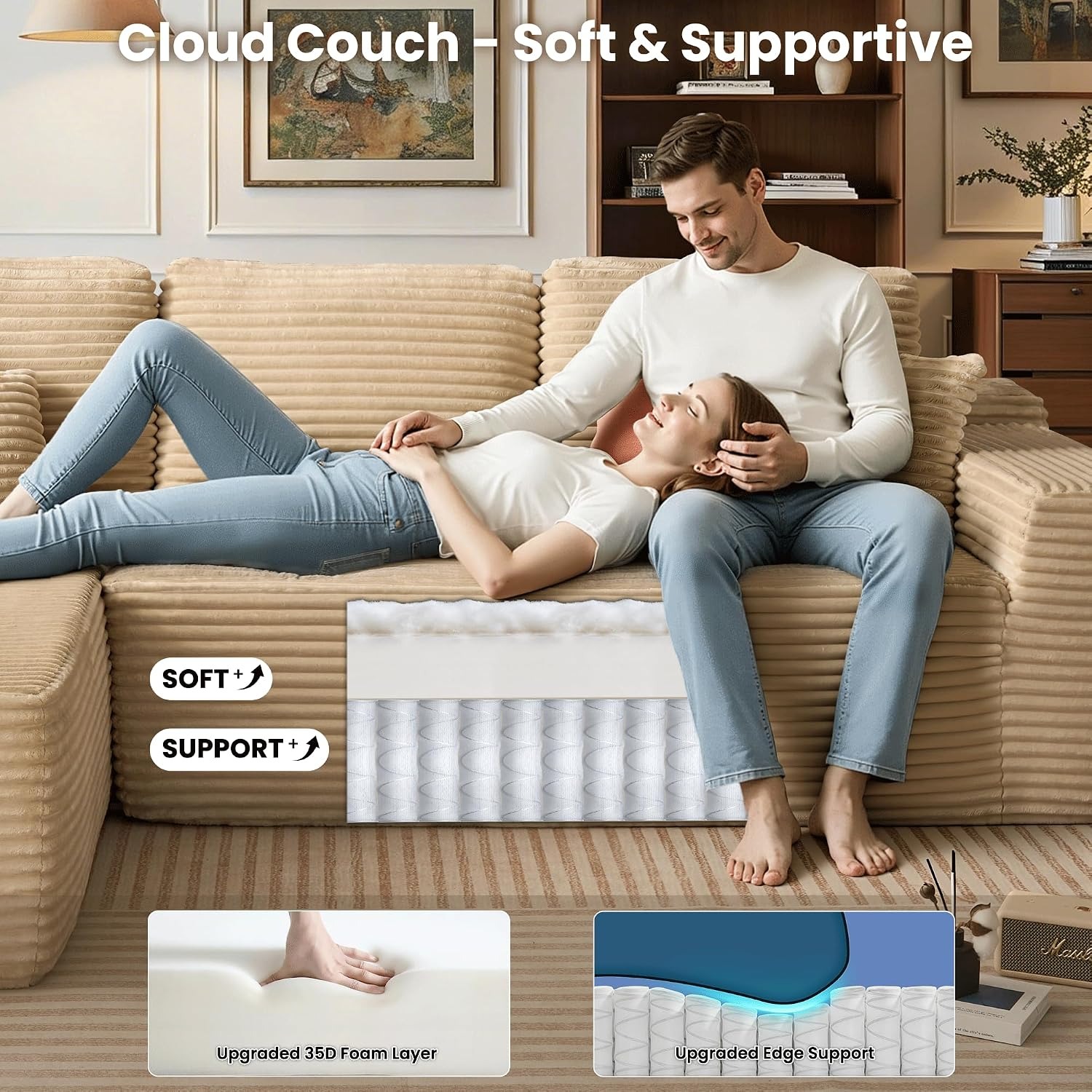 🚀Last Day Special Sale 70% OFF🔥106" L-Shape Modular Couch with Chaise, Plush Corduroy Fabric