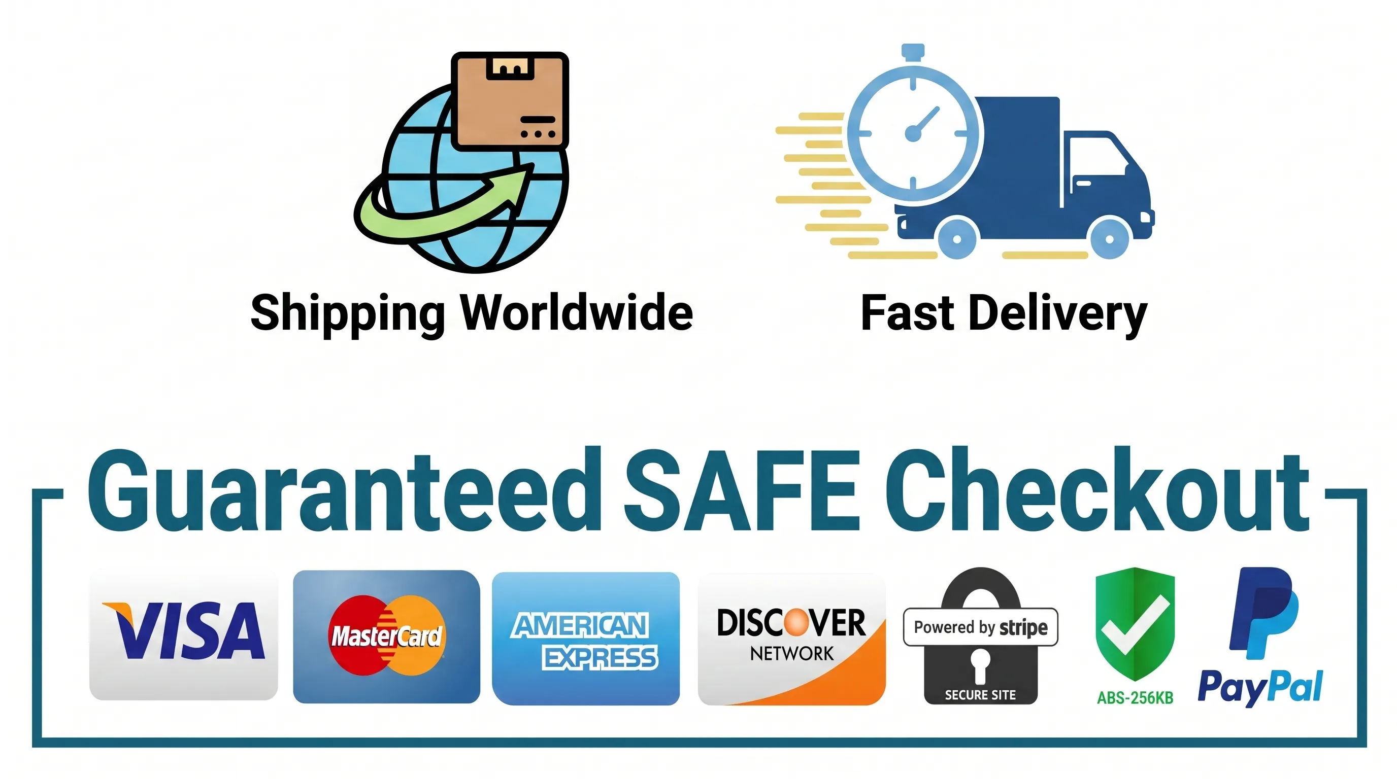 Worldwide shipping, fast delivery, secure checkout, and supported payment methods