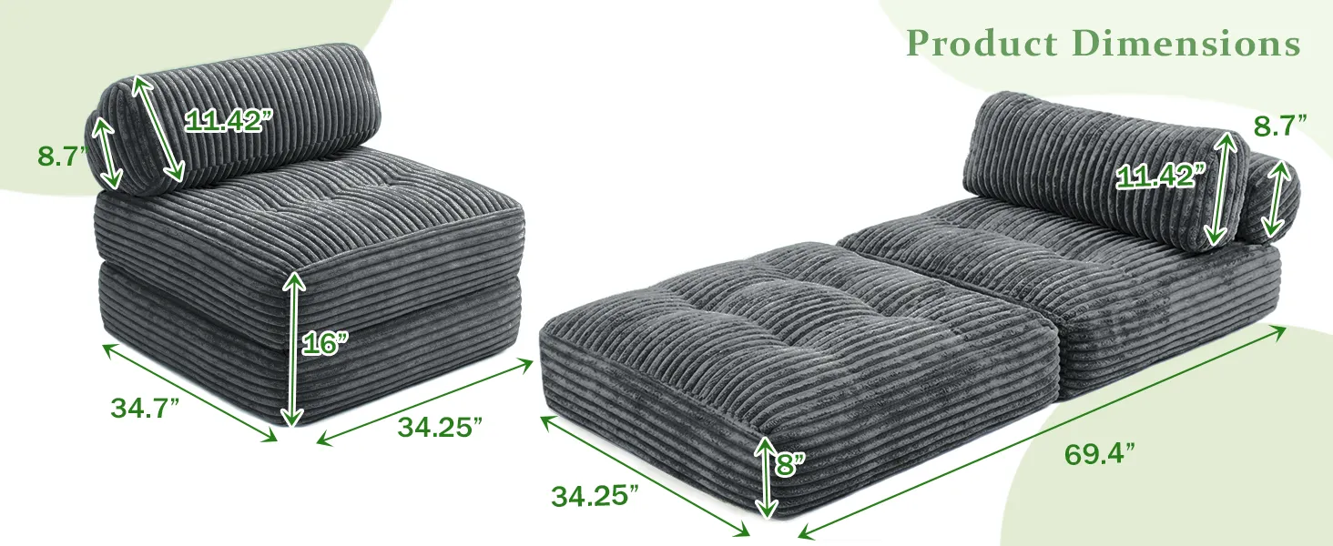 Folding sofa bed floor bed boneless couch chair bed corner chair couch bed