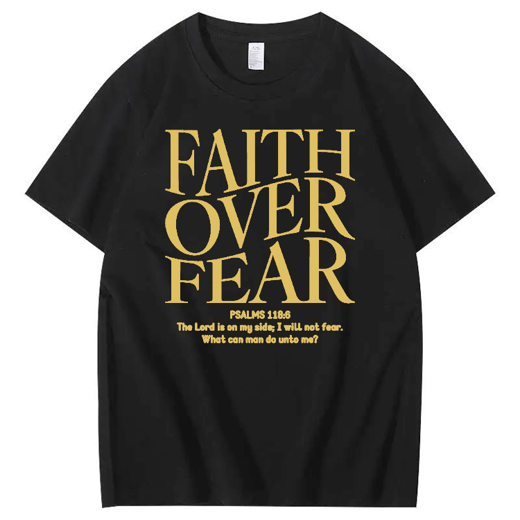 Faith Over Fear Pattern Printing Print Crew Neck T-Shirt