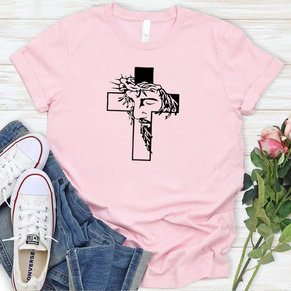 Women's Jesus Cross Pattern Round-Neck T-Shirt
