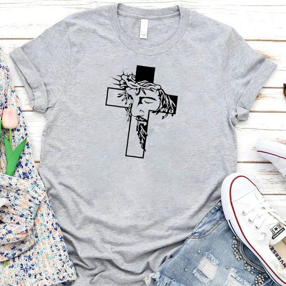Women's Jesus Cross Pattern Round-Neck T-Shirt