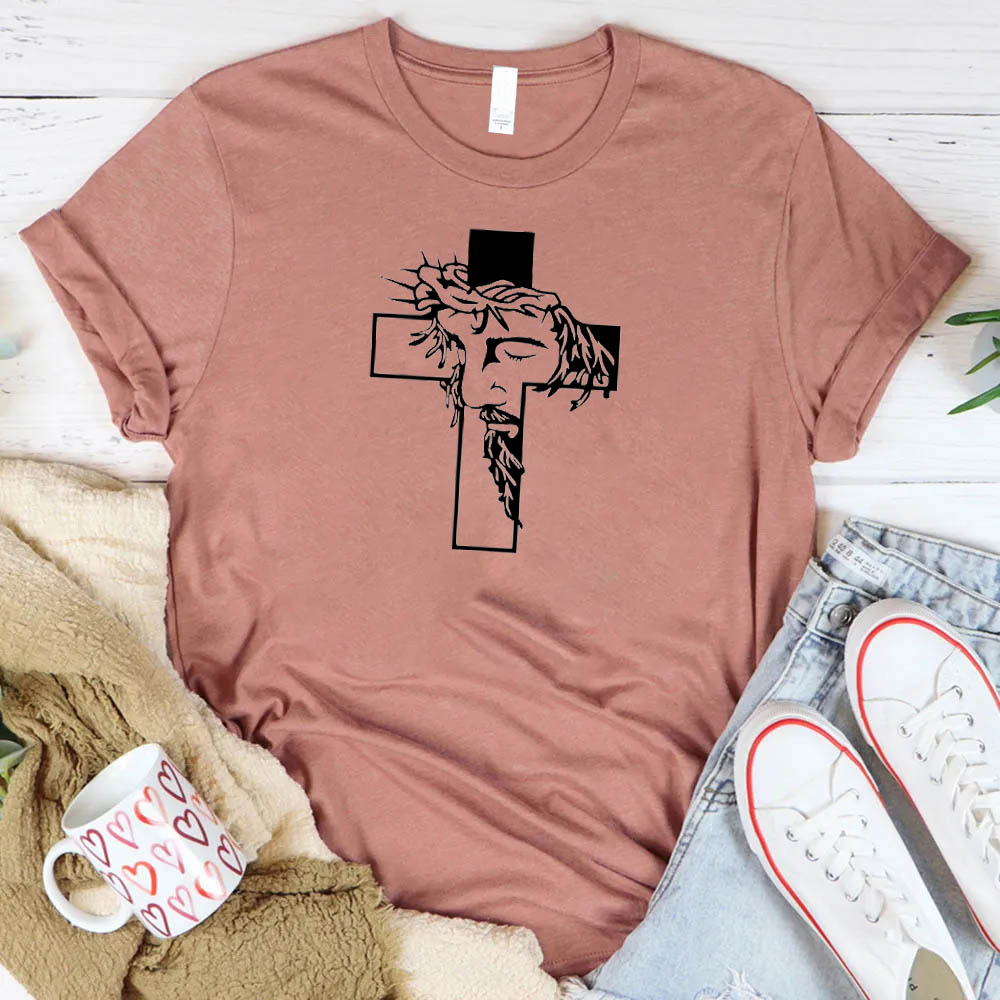Women's Jesus Cross Pattern Round-Neck T-Shirt