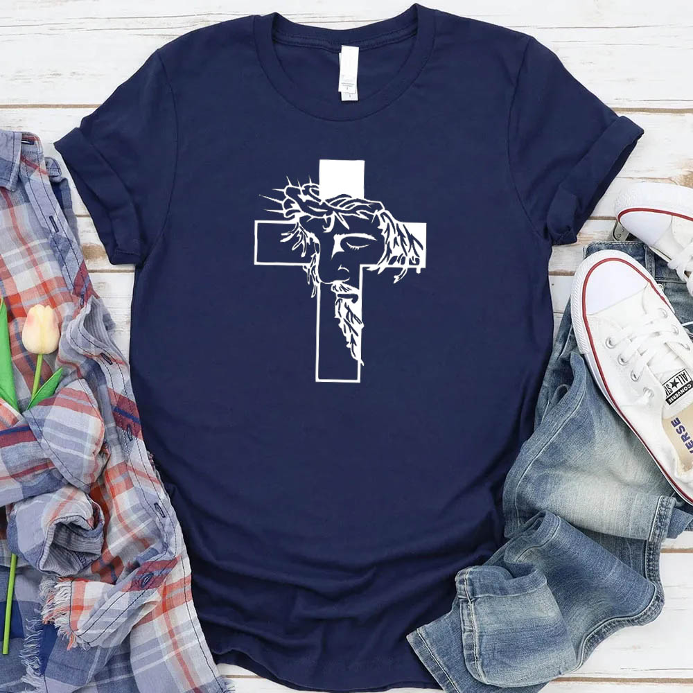 Women's Jesus Cross Pattern Round-Neck T-Shirt