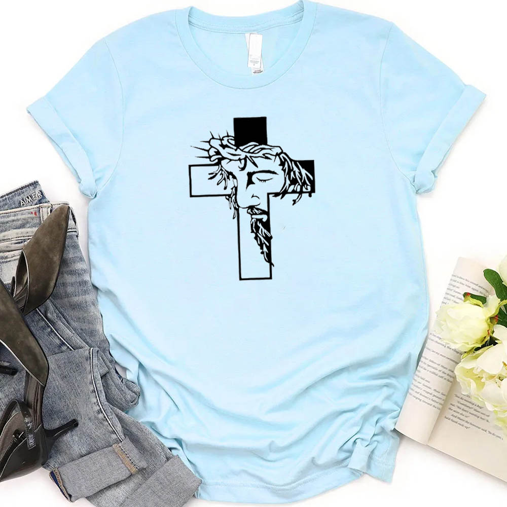 Women's Jesus Cross Pattern Round-Neck T-Shirt