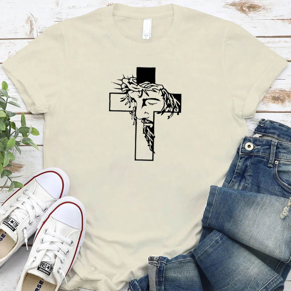 Women's Jesus Cross Pattern Round-Neck T-Shirt