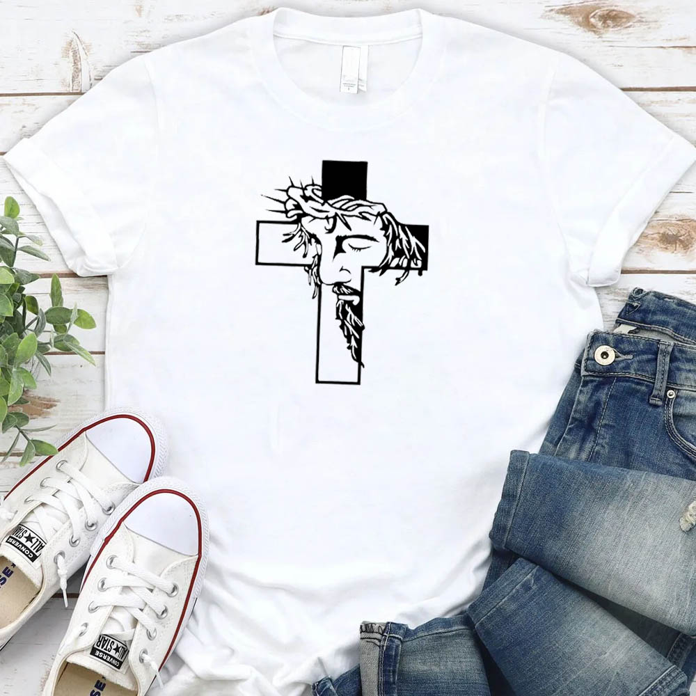 Women's Jesus Cross Pattern Round-Neck T-Shirt