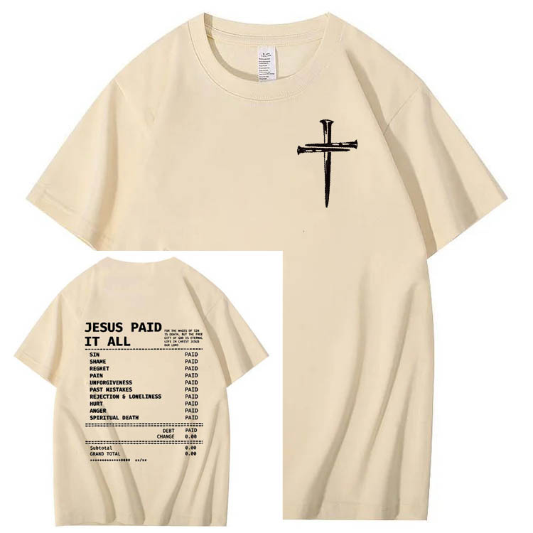 Jesus Paid It All Pattern Print Crew Neck T-Shirt