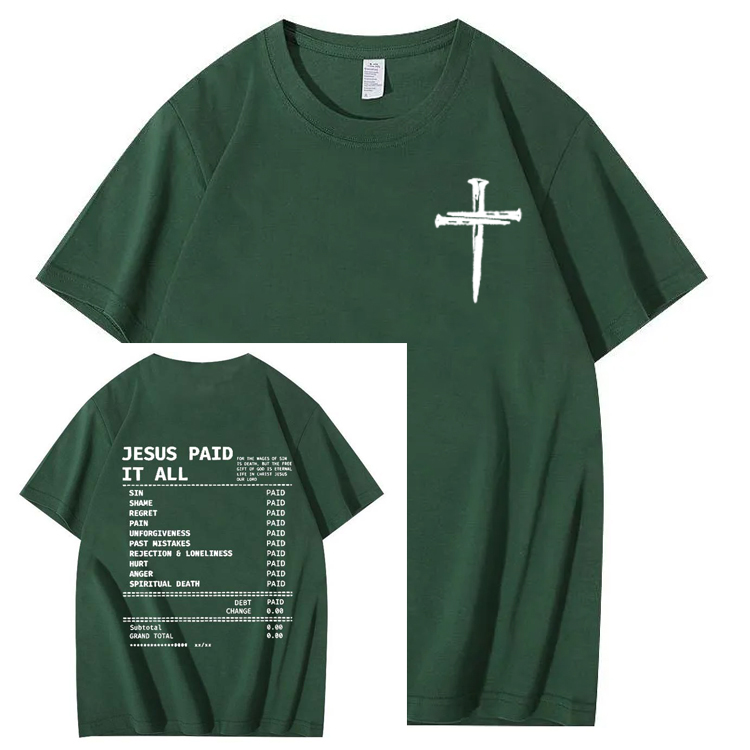 Jesus Paid It All Pattern Print Crew Neck T-Shirt