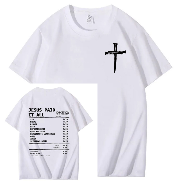 Jesus Paid It All Pattern Print Crew Neck T-Shirt