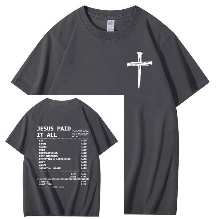 Jesus Paid It All Pattern Print Crew Neck T-Shirt