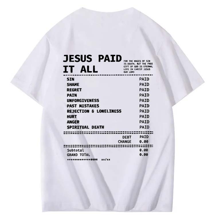 Jesus Paid It All Pattern Print Crew Neck T-Shirt
