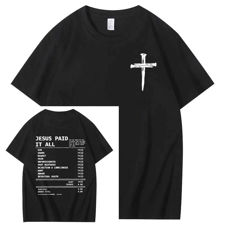 Jesus Paid It All Pattern Print Crew Neck T-Shirt