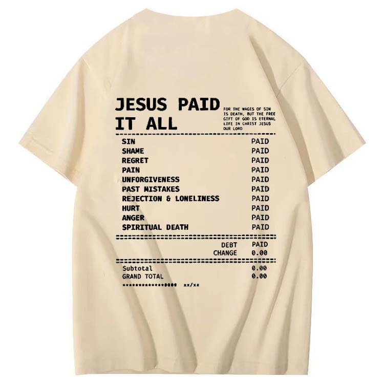 Jesus Paid It All Pattern Print Crew Neck T-Shirt