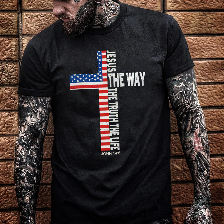 Jesus The Wat The Ture The Life Pattern Print 100%Cotton T-Shirt