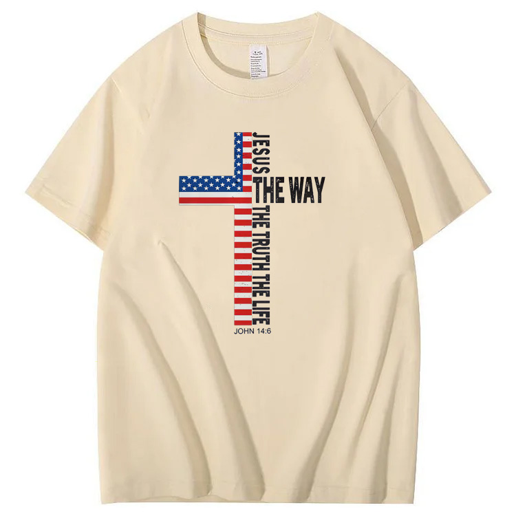 Jesus The Wat The Ture The Life Pattern Print 100%Cotton T-Shirt