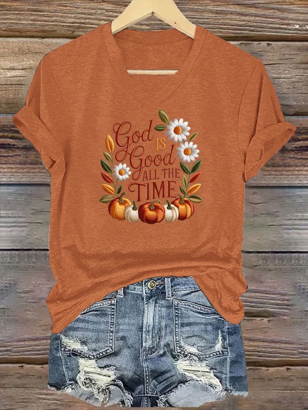  Women's God Good All The Time  Pattern Print V Neck Casual T-Shirt