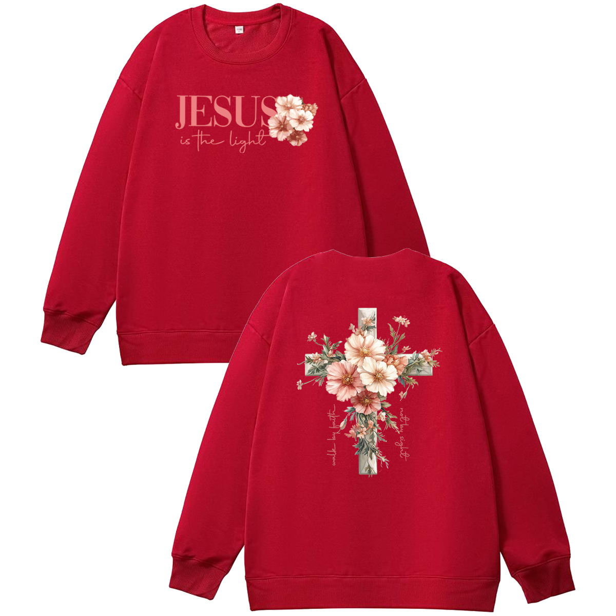 Jesus is The Light  Pattern 100% 300g CottonCrew Neck Sweatshirt