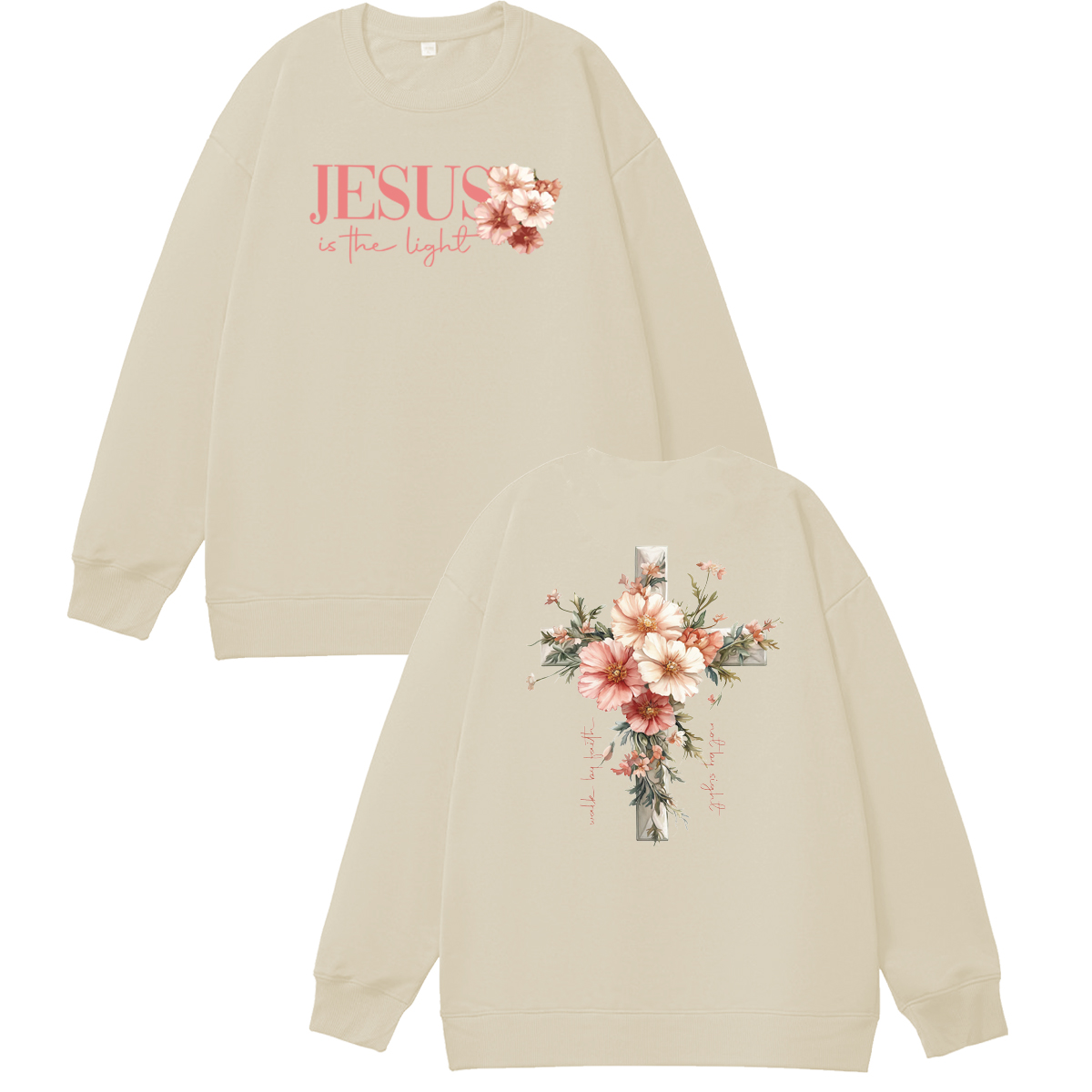 Jesus is The Light  Pattern 100% 300g CottonCrew Neck Sweatshirt