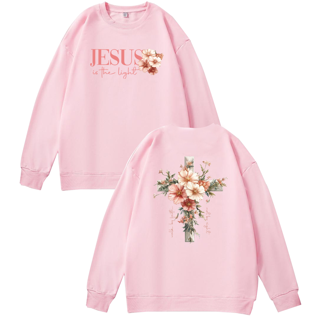 Jesus is The Light  Pattern 100% 300g CottonCrew Neck Sweatshirt