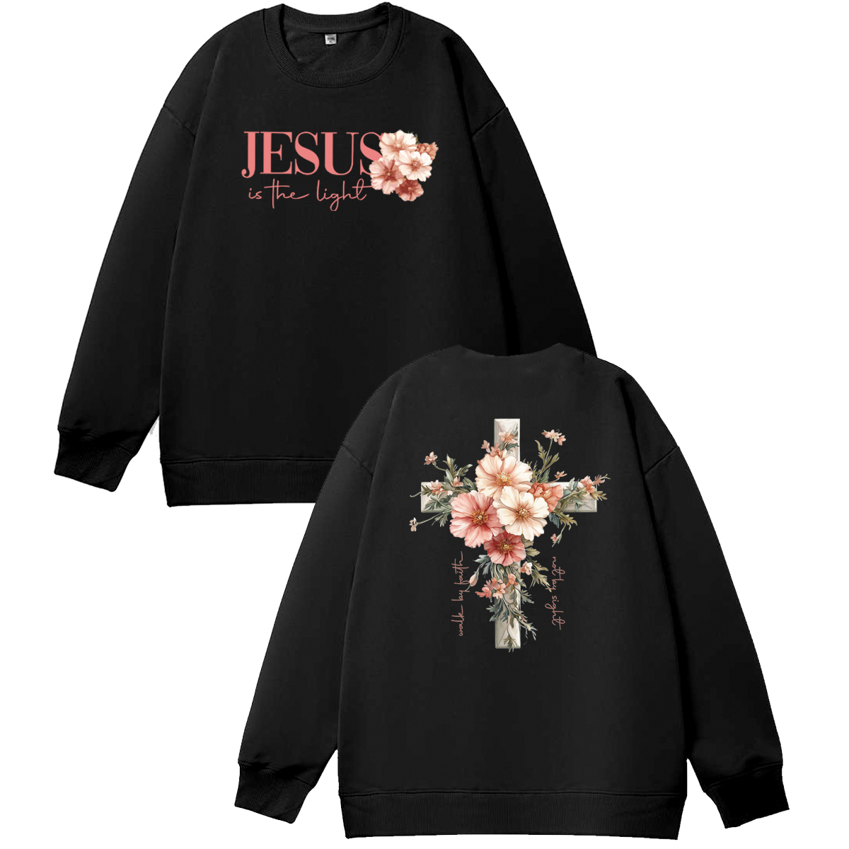 Jesus is The Light  Pattern 100% 300g CottonCrew Neck Sweatshirt