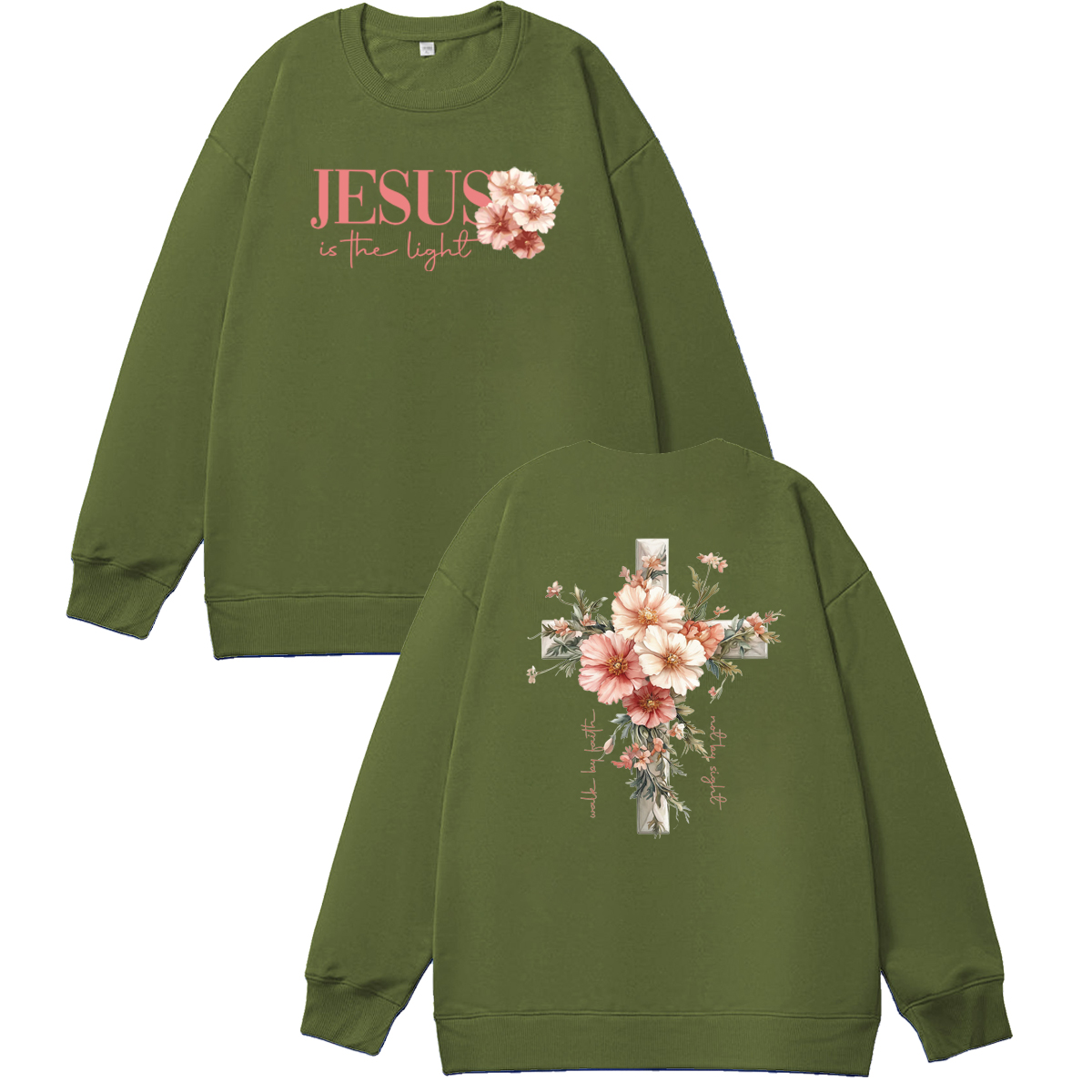 Jesus is The Light  Pattern 100% 300g CottonCrew Neck Sweatshirt