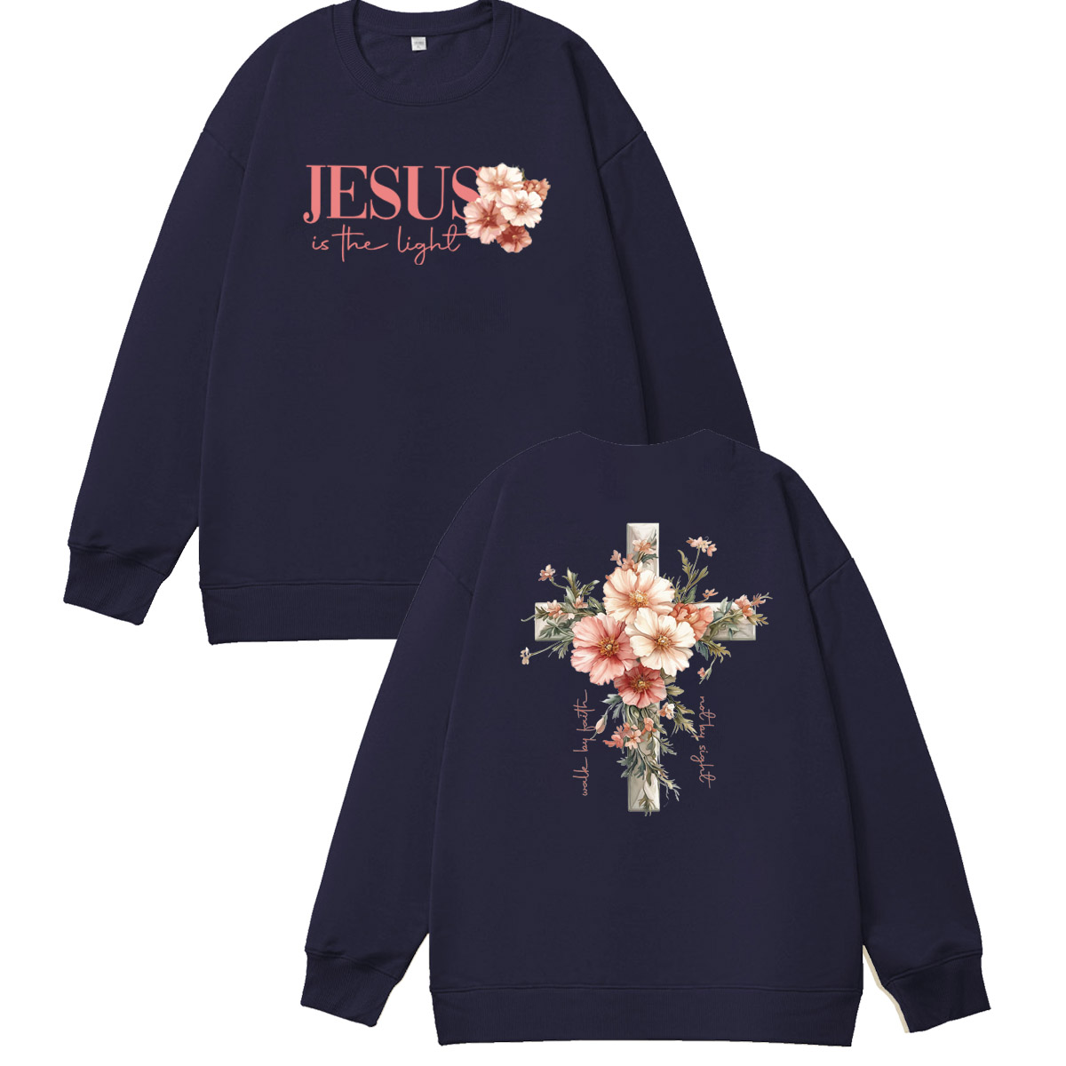 Jesus is The Light  Pattern 100% 300g CottonCrew Neck Sweatshirt