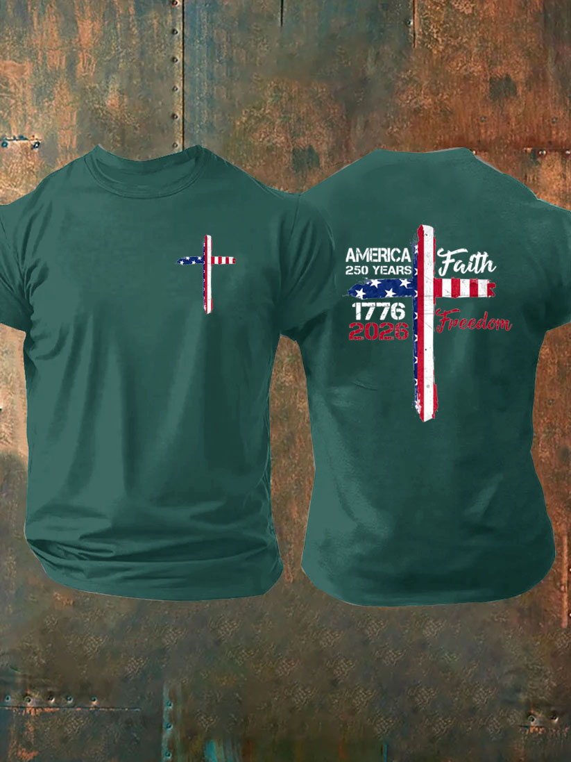 Faith Freedom Pattern 100% Cotton T-Shirt