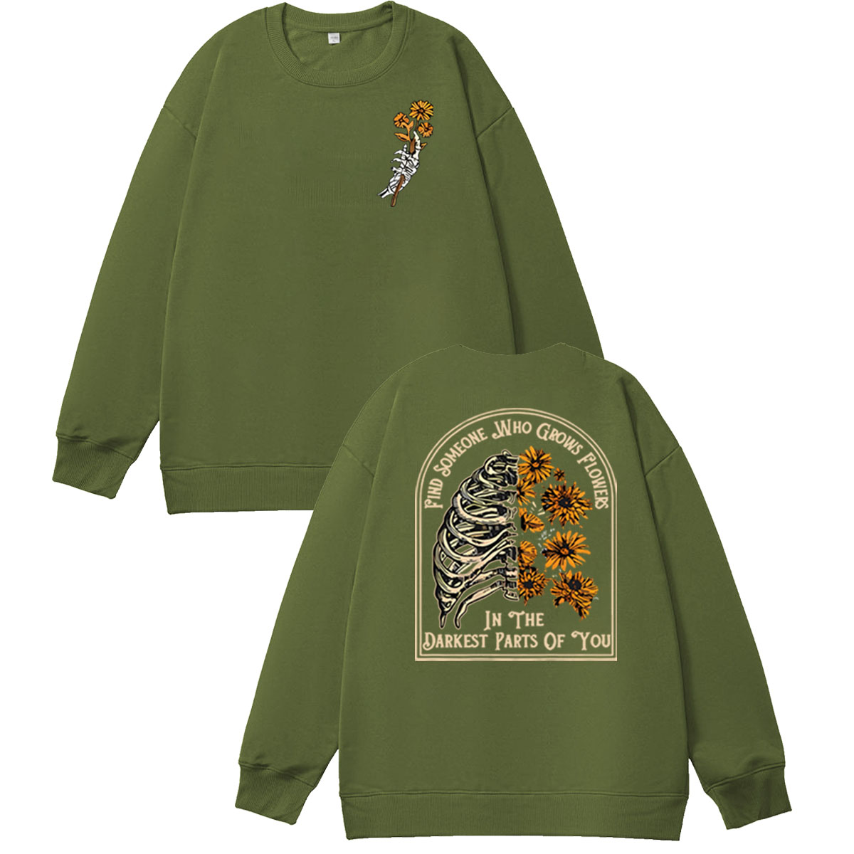 Find Someone Who Grows Flowers Sunflower Pattern 100% 300g Cotton Crew Neck Sweatshirt