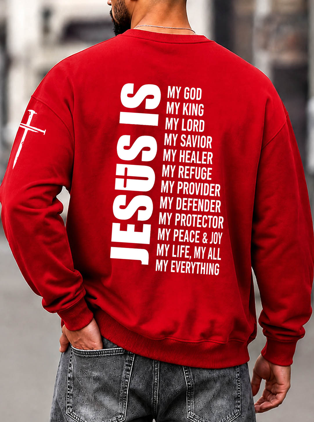 Jesus Is My  Pattern 300g Cotton Crew Neck Sweatshirt