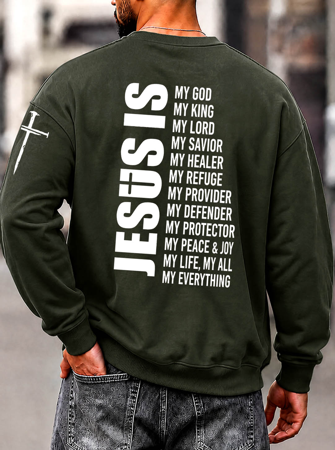 Jesus Is My  Pattern 300g Cotton Crew Neck Sweatshirt
