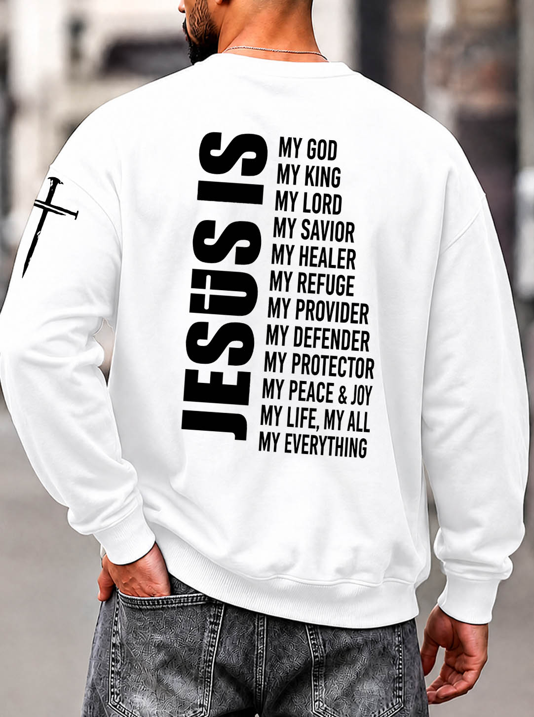 Jesus Is My  Pattern 300g Cotton Crew Neck Sweatshirt