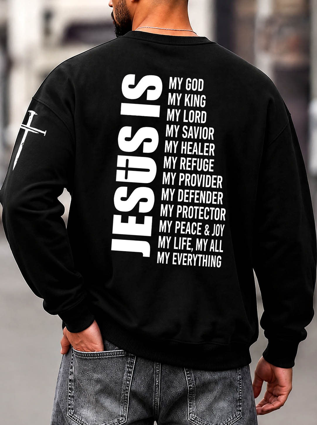 Jesus Is My  Pattern 300g Cotton Crew Neck Sweatshirt