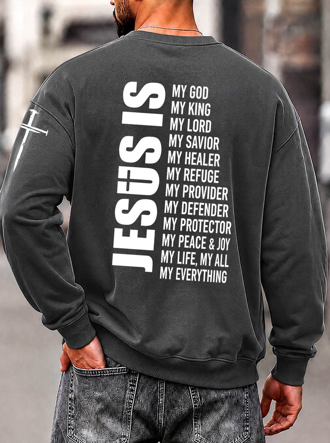 Jesus Is My  Pattern 300g Cotton Crew Neck Sweatshirt