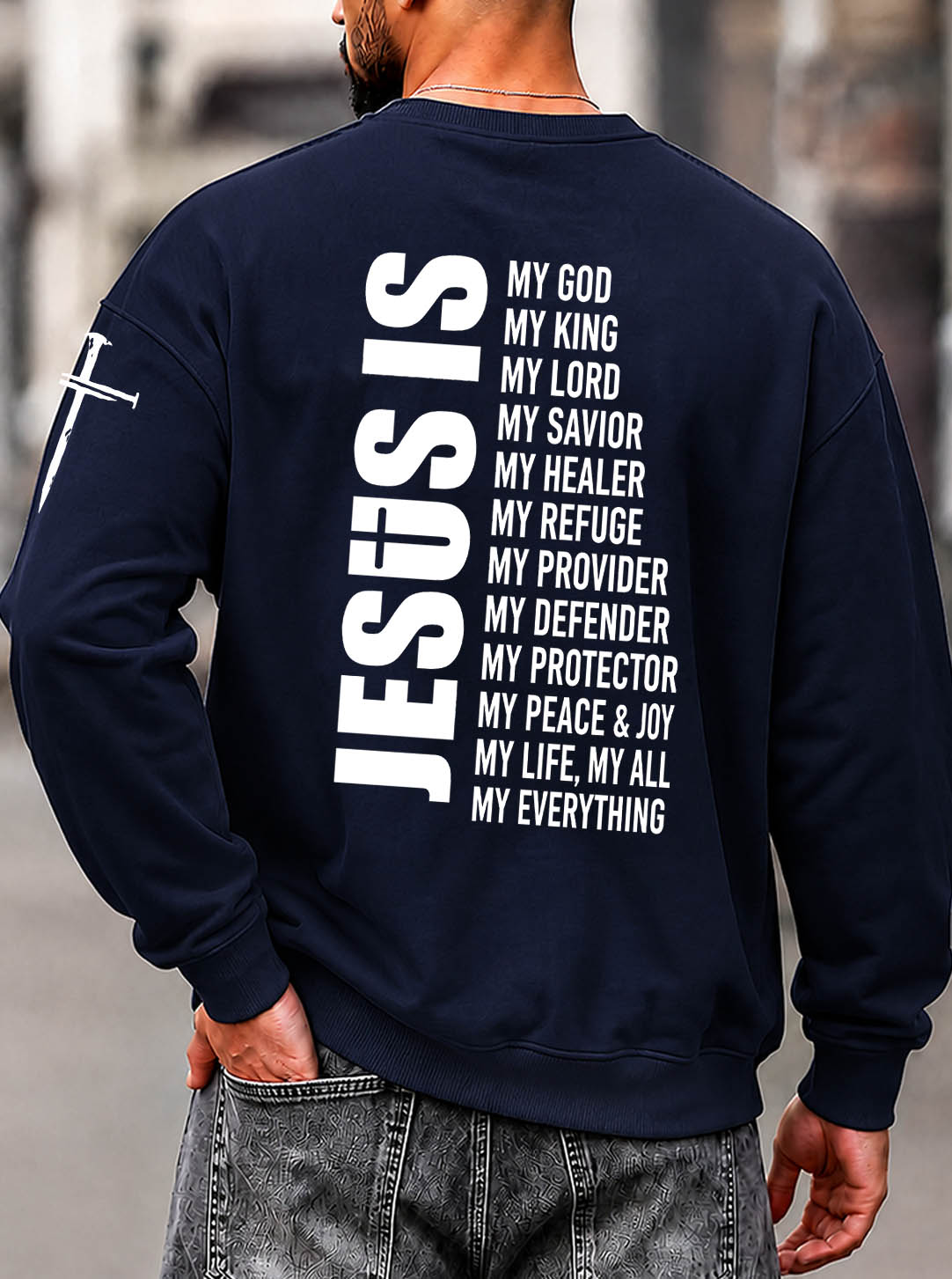 Jesus Is My  Pattern 300g Cotton Crew Neck Sweatshirt