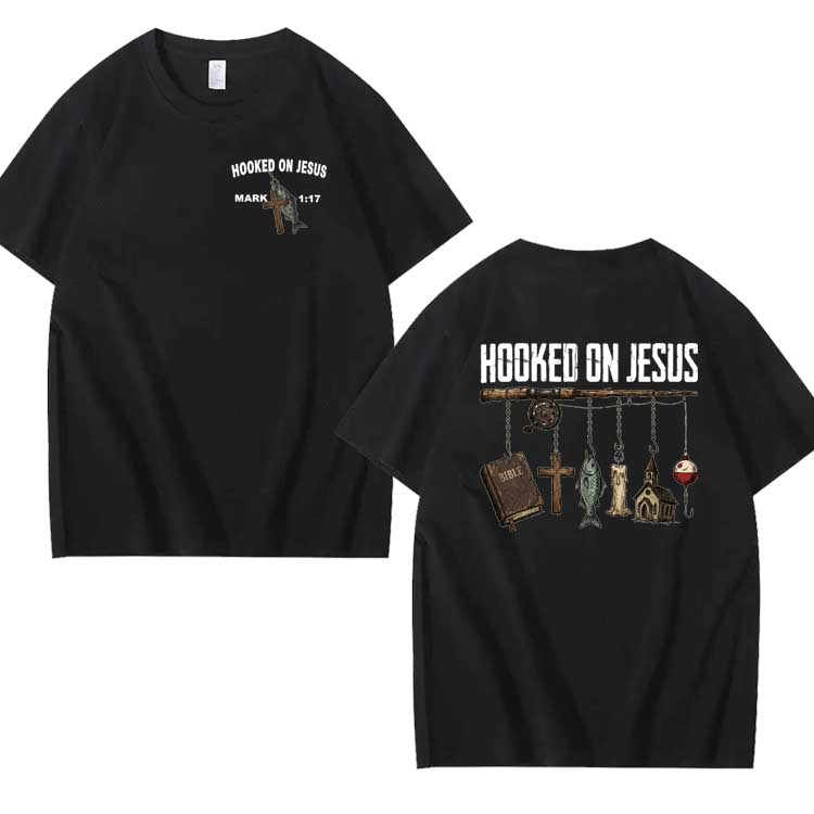 Hooked On Jesus Pattern 100% Cotton T-Shirt