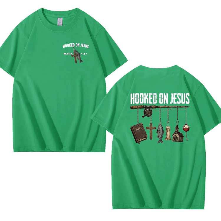 Hooked On Jesus Pattern 100% Cotton T-Shirt