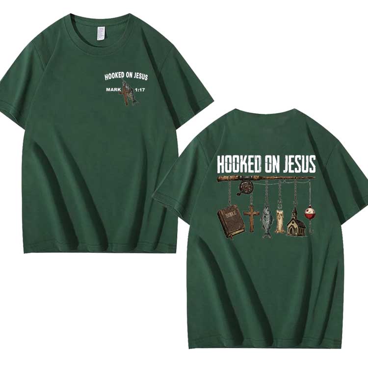 Hooked On Jesus Pattern 100% Cotton T-Shirt