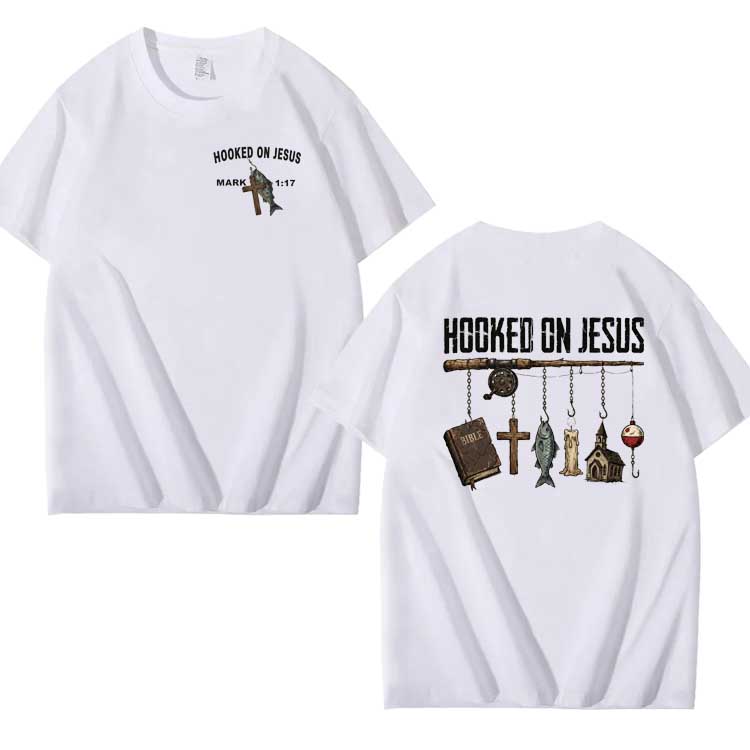 Hooked On Jesus Pattern 100% Cotton T-Shirt