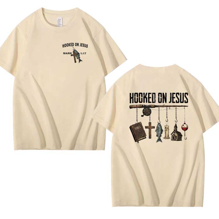 Hooked On Jesus Pattern 100% Cotton T-Shirt