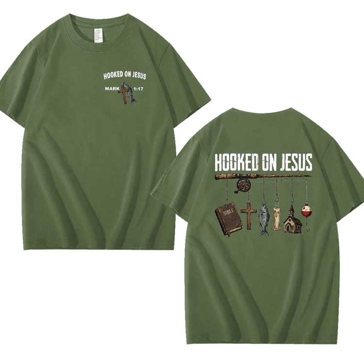 Hooked On Jesus Pattern 100% Cotton T-Shirt
